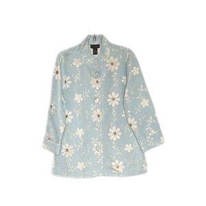 Weavz Light Blue Floral Print Silver Gold Jacket Blazer Women’s Size Large